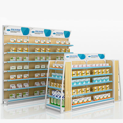Il metallo della farmacia L2000mm H1200mm ed il doppio di legno dell'unità dello scaffale hanno parteggiato