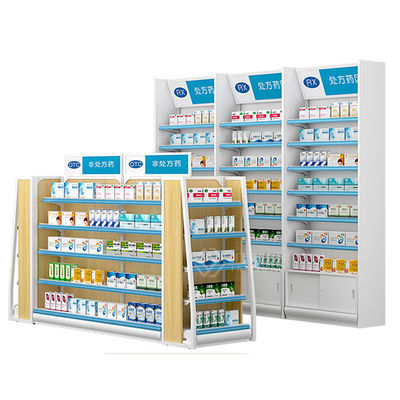 Il metallo della farmacia L2000mm H1200mm ed il doppio di legno dell'unità dello scaffale hanno parteggiato