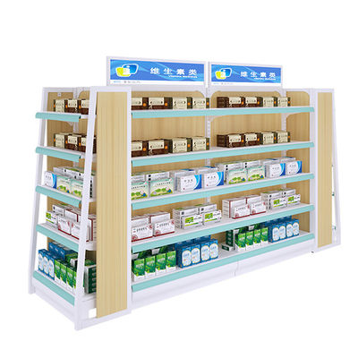 Il metallo della farmacia L2000mm H1200mm ed il doppio di legno dell'unità dello scaffale hanno parteggiato