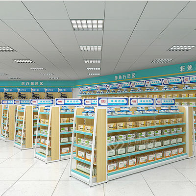 Il metallo della farmacia L2000mm H1200mm ed il doppio di legno dell'unità dello scaffale hanno parteggiato