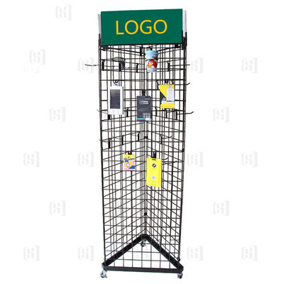 3 scaffali di esposizione parteggiati del supermercato di griglia del cavo del triangolo con Logo And Casters
