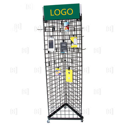 3 scaffali di esposizione parteggiati del supermercato di griglia del cavo del triangolo con Logo And Casters
